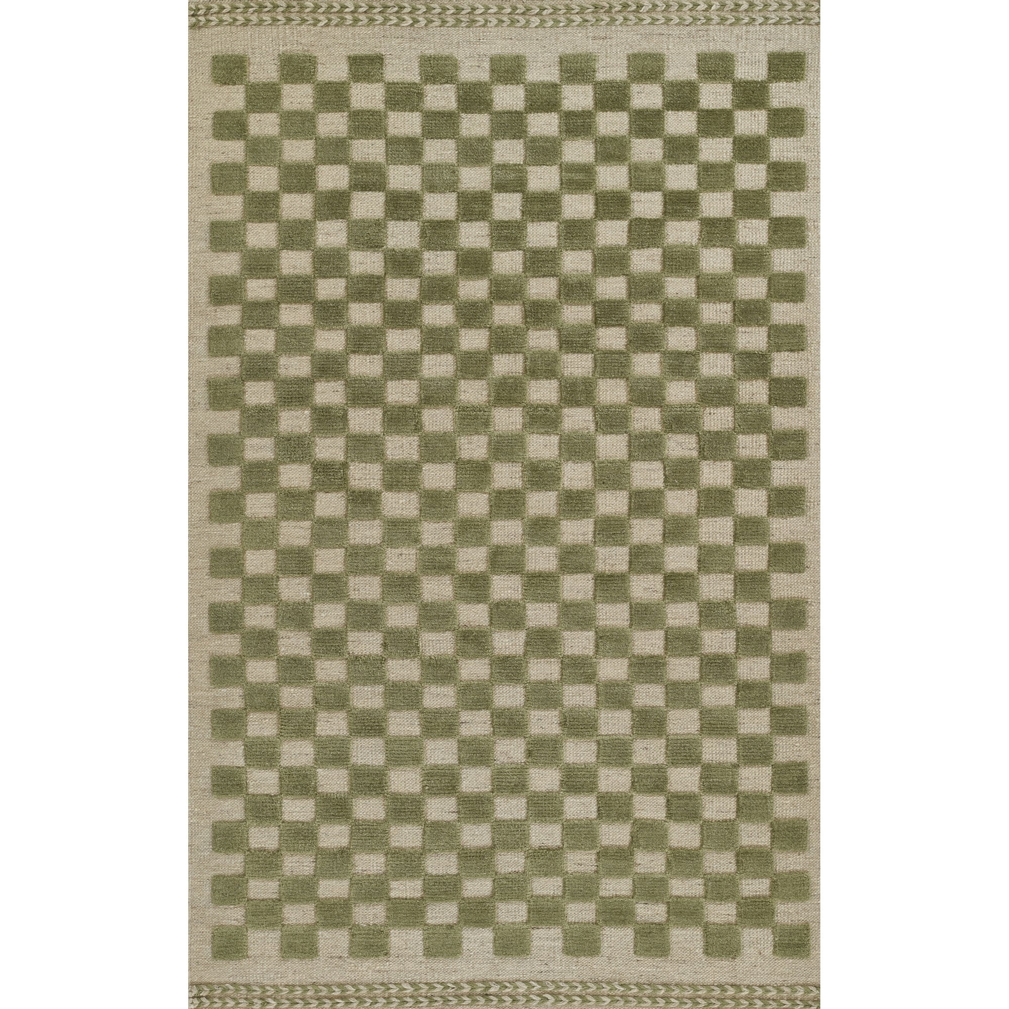 Handwoven Green Checkered Wool 5' x 8' Area Rug