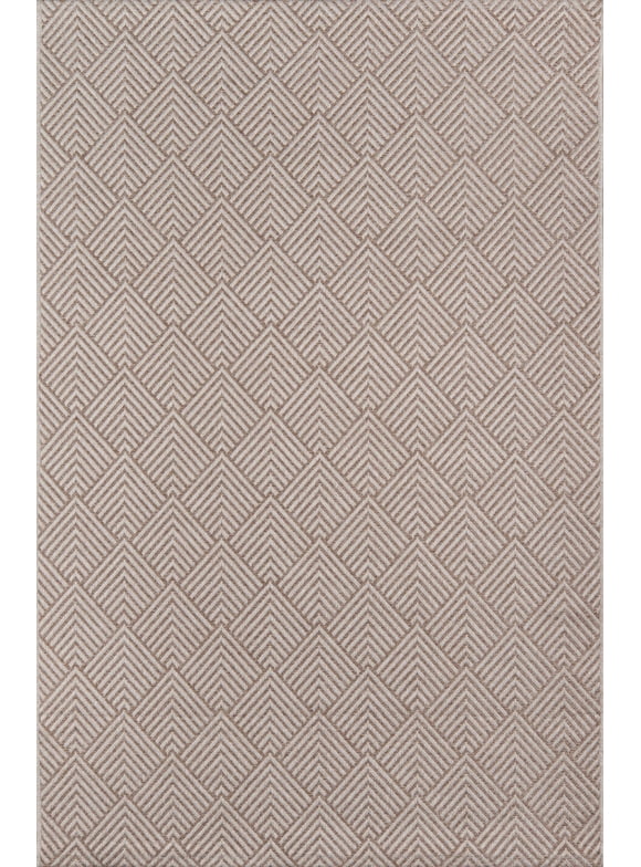 Momeni Indoor and Outdoor Geometric Contemporary Area Rugs, Beige and Brown, 85.2" x 121.2"
