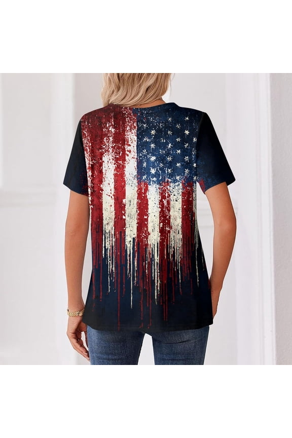 250 Anniversary USA Womens Shirts American Flag Print V Neck Polyester,Spandex American Flag Shirts V Neck 4Th of July T Shirt 250 Years Patriotic Eagle Tees Black,S
