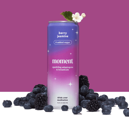 Moment Adaptogen Drink Berry jasmine Soda, 11.5 Oz, 12 Pack Cans