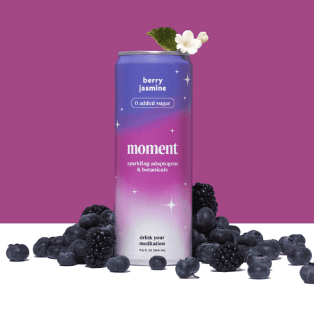 Moment Adaptogen Drink Berry jasmine Soda, 11.5 Oz, 12 Pack Cans