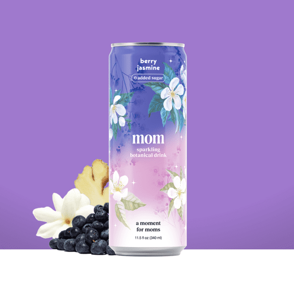 Moment Adaptogen Drink Berry jasmine mother's day limited edition Soda, 11.5 Oz, 12 Pack Cans