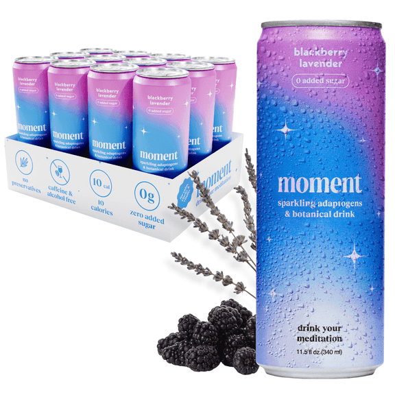 Moment Adaptogen Drink Blackberry Lavender Sparkling Soda, 11.5 Oz, 12 Pack Cans