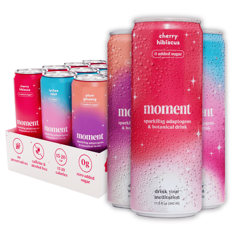Moment Adaptogen Drink, Mixed Combo, 0 Sugar, Ginseng, L-Theanine