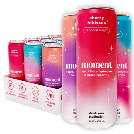 Moment Mocktails Non Alcoholic Drinks (Shark Tank) | SPARKLING Classics Adaptogen Drink | L-Theanine & Ashwagandha for Calm & Clarity | 0 Added Sugar 0 Caffeine | 12-pack