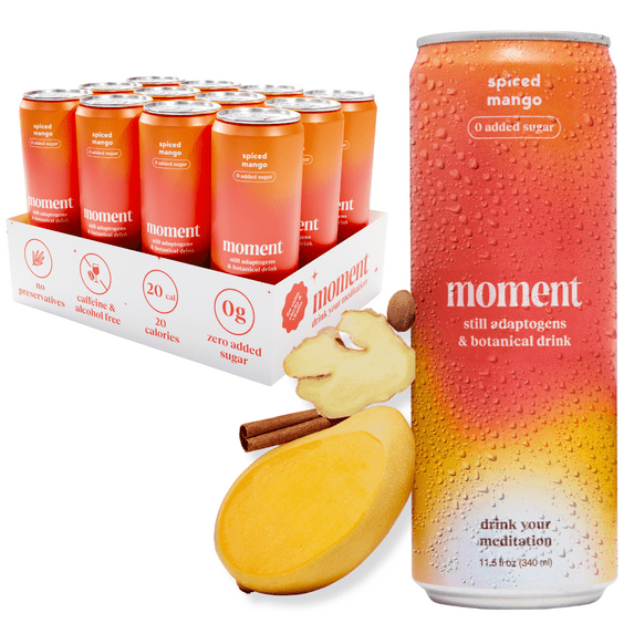 Moment Adaptogen Drink Spiced Mango Still, 11.5 Oz, 12 Pack Cans