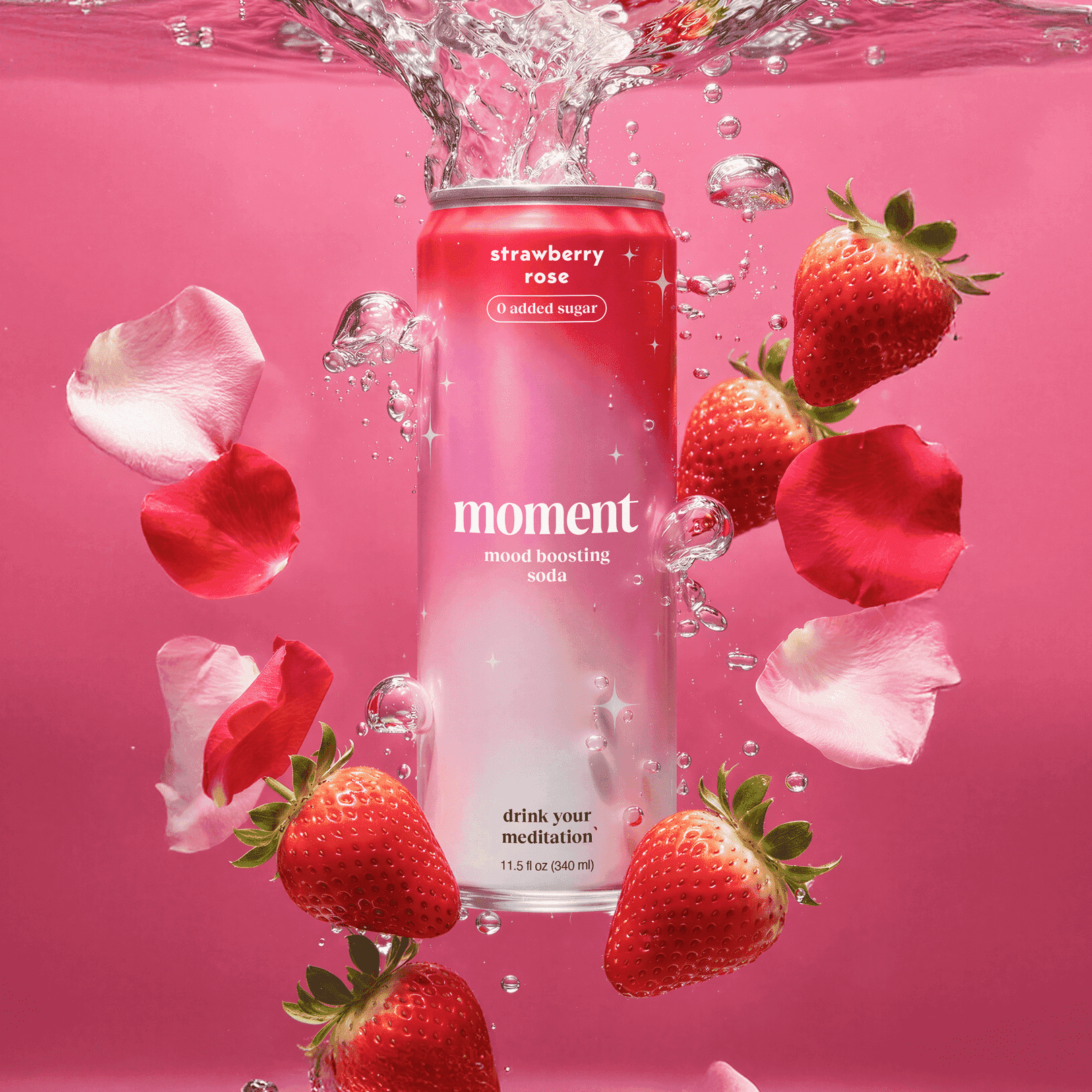 Having a moment プロモ Moment, Strawberry Rose Adaptogen Drink, 12 pack with real fruits