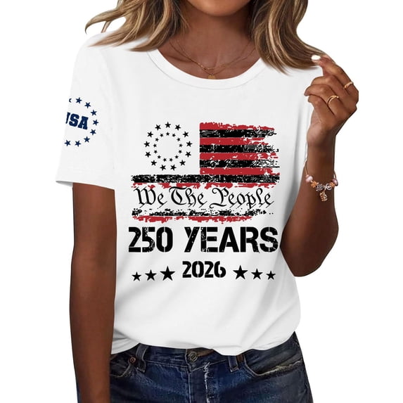 Only Moment American Pride Graphic Tee Crew Neck Short Sleeve Patriotic Graphic Tee 4th of July Independence Day Shirt Casual Short Sleeve Tops White,M