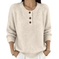 thumbnail image 1 of Only Moment Beige Womens Sweaters Crew Neck Neck Button Long Sleeve Casual Sweaters Ribbed Knitted Pullovers Warm Soft Sweater Jumper Tops Fall Winter Trendy Outfits S, 1 of 5