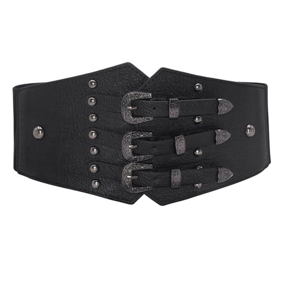 Only Moment Black Elastic Girdle Women Skinny Elastic Waist Belt Imitation Leather for Jeans Dresses Pants Ladies Leather Waist Belt with Elegant Buckle One Size