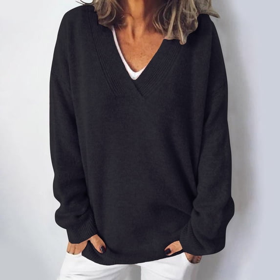Only Moment Black Fall Lightweight Pullover Top V Neck Quiet Luxury Style, Chunky Knit Texture, Winter Holiday Outfit, Easy Layering Piece, Fall Fashion Staple S