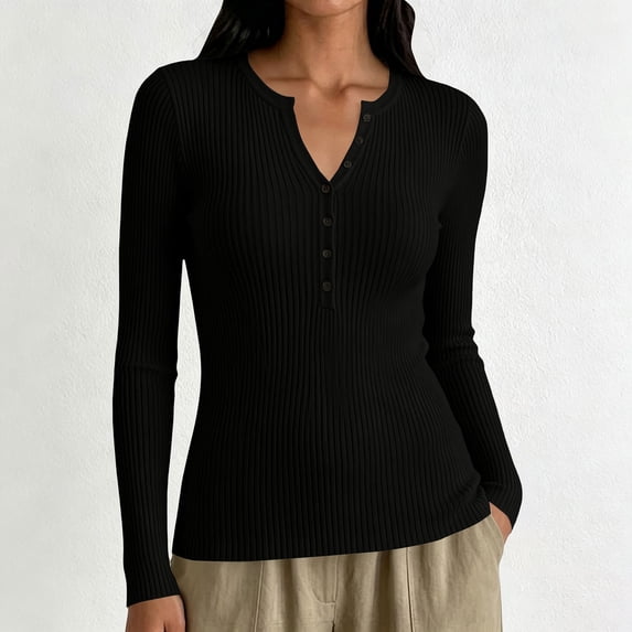 Only Moment Black Women Oversized Cozy Knit Sweaters Crew Neck Neck Button Cropped Sweater, Winter Clothing, Long Sleeve Dressy Top, Business Casual Outfit, Pullover Sweater, Early Fall Fashion XL