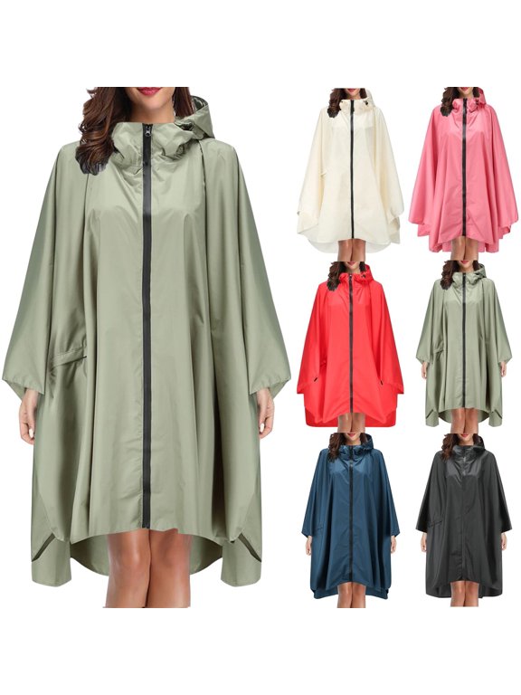 Only Moment Blue Hooded Rain Pomkkxi Waterproof Raincoat Jacket Polyester Lightweight Rain Jacket Hooded Windbreaker with Pockets for Outdoor One Size