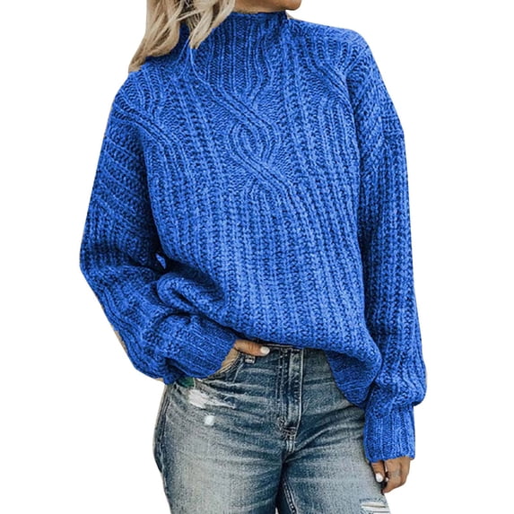 Only Moment Blue Oversized Sweaters for Women High Neck 2026 Fashion, Soft Comfy Basic Pullover Shirts, Classic Loose Fit, Daily Casual, Teacher Outfits, Winter Layering Clothes 2XL