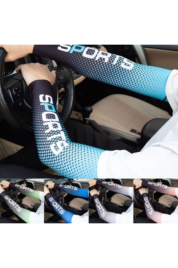 Blue Volleyball Arm Sleeves Outdoors UV Arm Sleeves for Men Women Ice Silk Polyester Cooling UV Sun Protection Sports Compression Sleeves, Golf Basketball Arm Sleeves One Size