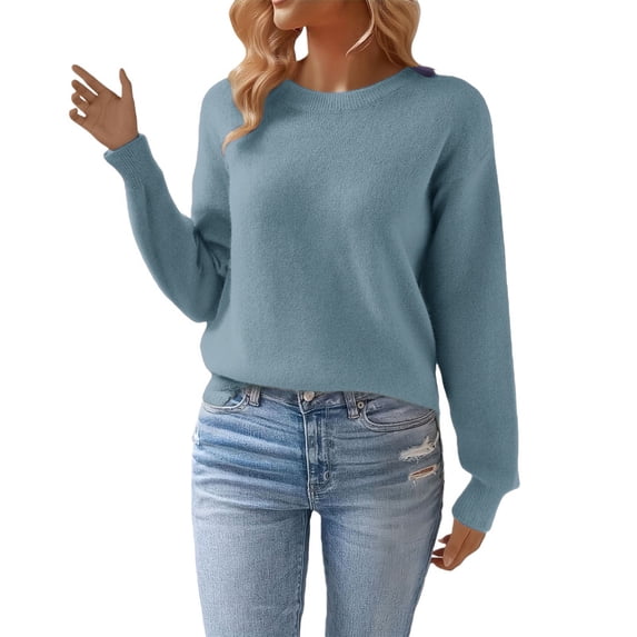Only Moment Blue Womens Long Sleeve Shirts Quiet Luxury Style, Chunky Knit Texture, Winter Holiday Outfit, Easy Layering Piece, Fall Fashion Staple 3XL