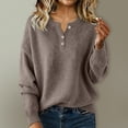 thumbnail image 1 of Only Moment Brown Long Sleeve Knit Sweater Tops Crew Neck Button Up Knit Loose Fit Tops, Trendy Fashion Spring Fall Clothing, Business Casual Outfits M, 1 of 4