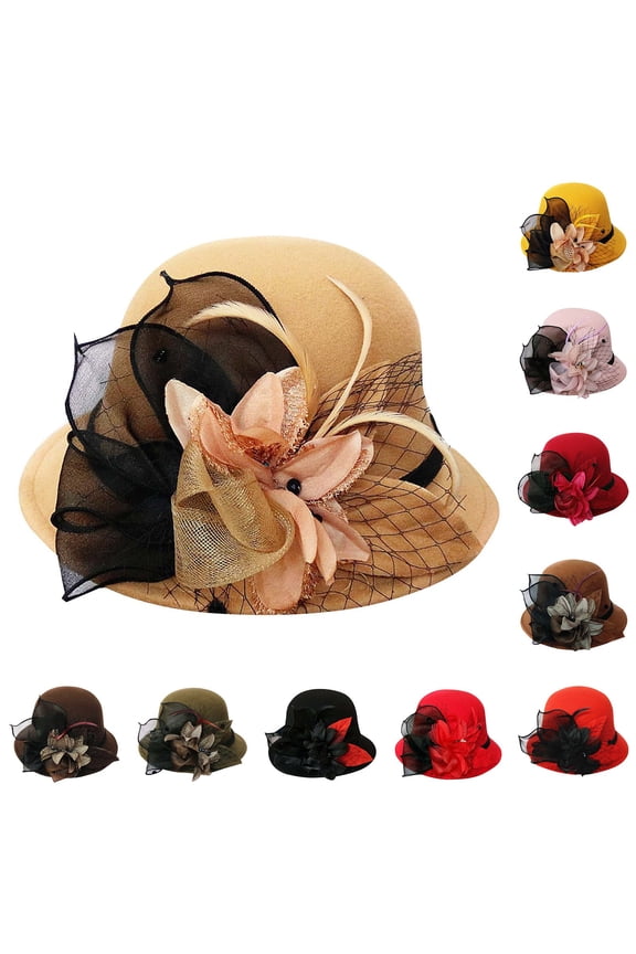 Brown Women Fall Summer Winter Wool Vintage Felt Bucket Elegant Hat Polyester Winter Spring Autumn Wedding Tea Parties Daily Wear Vintage Felt Cloche Hat One Size