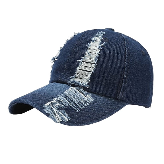 Only Moment Dark Blue Ripped Trucker Hat Lightweight Quick Dry Baseball Cap Polyester,Cotton for Running Workouts and Outdoor Activities All Seasons One Size