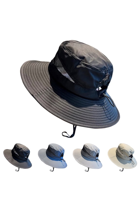 Dark Gray Women Wide Brim Summer Sun Hat with Ponytail Hole blended fabric Wide Brim Waterproof Breathable Bucket Hats for Women Fishing, Hiking, Camping Sun Hats for Women One Size