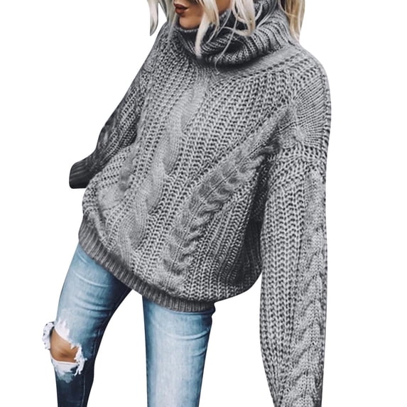 Only Moment Gray Fall Sweaters for Women High Neck Long Sleeve Casual Sweaters Ribbed Knitted Pullovers Warm Soft Sweater Jumper Tops Fall Winter Trendy Outfits S