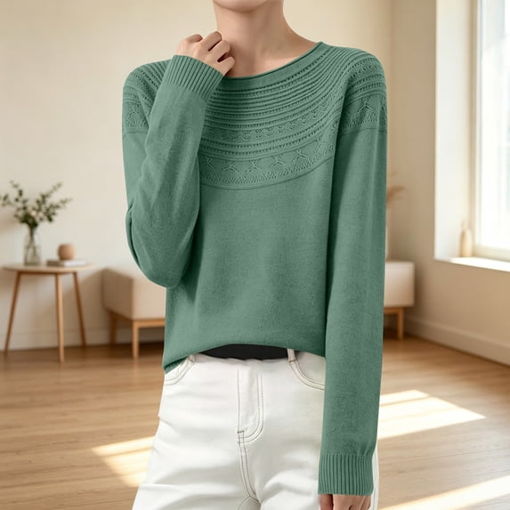 Only Moment Green Oversized Sweater for Women Crew Neck 2026 Fashion, Soft Comfy Basic Pullover Shirts, Classic Loose Fit, Daily Casual, Teacher Outfits, Winter Layering Clothes 2XL