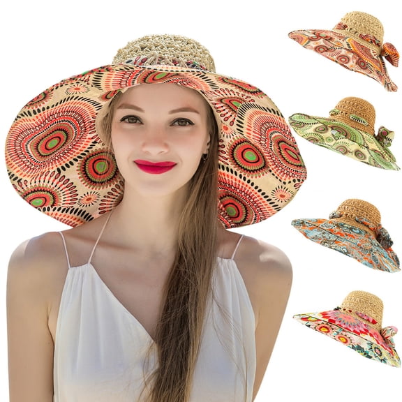 Only Moment Green Versatile Retro Woven Handmade Straw Hat Women's Poho Sun Beach Cap Polyester Women French Sun Hat, Foldable, Breathable, Beach & Travel Hats One size