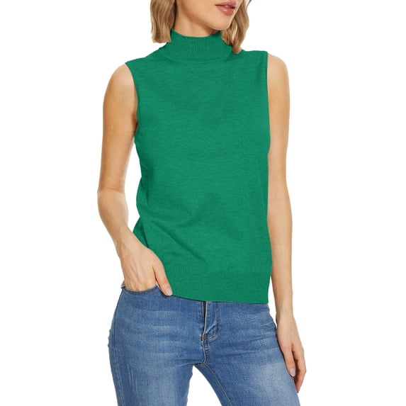 Only Moment Green Women’s Sleeveless Cropped Crew Neck Lightweight Fall Sweaters High Neck Knit Loose Fit Tops, Trendy Fashion Spring Fall Clothing, Business Casual Outfits L