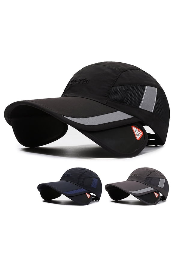 Grey Retractable Brim Cap Classic Structured Baseball Cap Cotton Adjustable Original Classic Low Profile Cotton Hat Unconstructed Plain Cap Men Women One Size