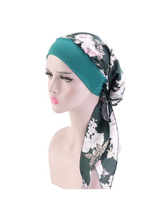 Hair Scarf for Women African Women Turban Caps Polyester Satin Bonnet Head Scarf Hijab Braid Silky Turban Hats for Women Army Green,One Size