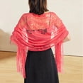 thumbnail image 1 of Only Moment Handbag accessory Ladies Floral Triangle Lace Wrap Shawl, Fringe Pashmina Scarf Cover Up, Deluxe Formal Accessory for Bridal Wedding and Evening Party Outfits Watermelon Red,One Size, 1 of 4