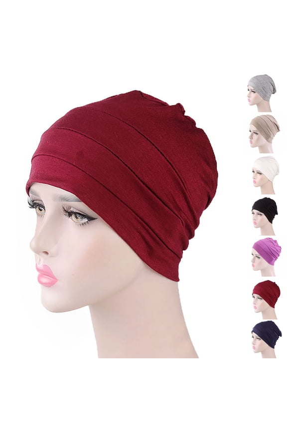 Head Coverings for Women Stretchy Polyester Turbans for Women Polyester,Spandex African Turban Pre-Knotted Beanie Headwraps Hair Covers Navy,One Size