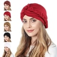 thumbnail image 1 of Only Moment Head Scarf for Women Head Wraps for Black Women Polyester Pre-Tied Twisted Turbans Head Scarf for Women Hair Wraps Cover Beanie Cancer Chemo Wine,One Size, 1 of 4