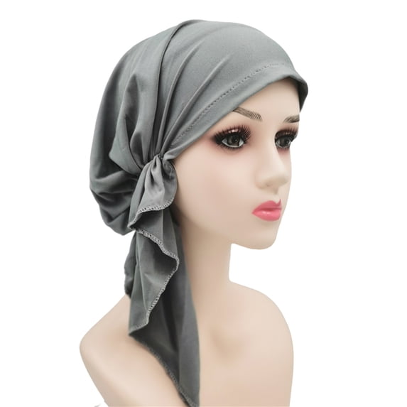Only Moment Head Turbans for Women Head Wraps for Black Women Polyester,Spandex Pre-Tied Twisted Turbans Head Scarf for Women Hair Wraps Cover Beanie Cancer Chemo Headwear Grey,One Size