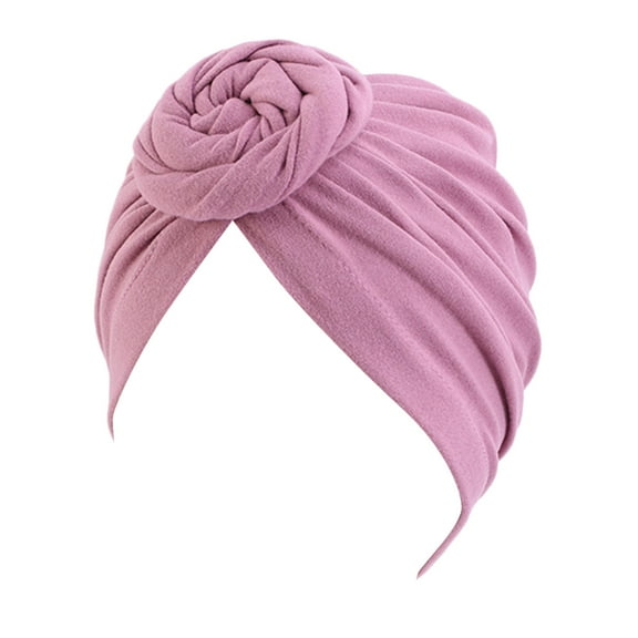 Only Moment Head Wraps for Women Stretch Turban Hats for Women Polyester Soft Pre Tied Knot Pleated African Head Wraps Cancer Turban Cap Chemo Headwrap Head Wear Pink,One Size