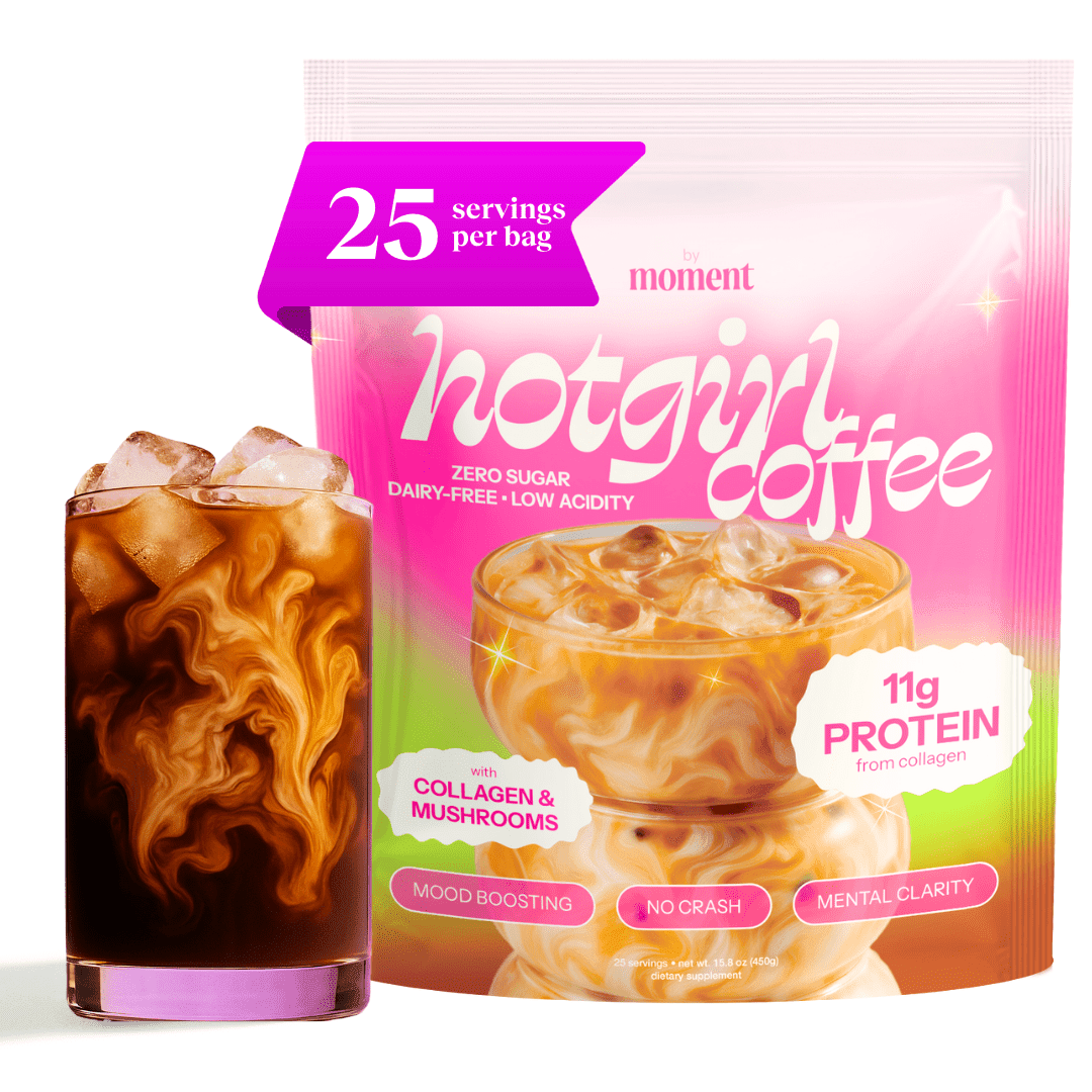 Moment Hot Girl Mushroom Coffee with Collagen Protein & Creatine – Low Acidity Instant Coffee with Chocolatey Notes, Lion’s Mane, Reishi & L-Theanine for Energy, Focus & Mental Clarity – 25 Servings