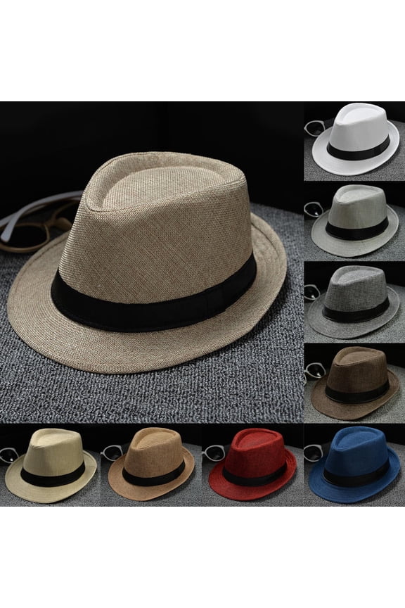 Khaki Vintage Style Short Brim Hat Polyester,Cotton Short Brim Manhattan Gangster Jazz Hat Timelessly Felt Stripe Fedora Dress Hats One Size