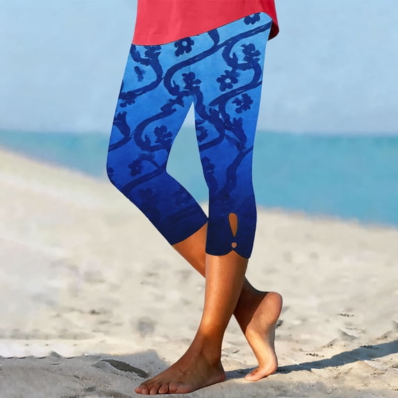 Only Moment Below The Knee Shorts for Women Polyester,Spandex Floral Printed Shorts Ankle Pants Athletic Sweatpants Dress Business Slacks with 4 Pockets Yoga Shorts for Women Sky Blue,XL