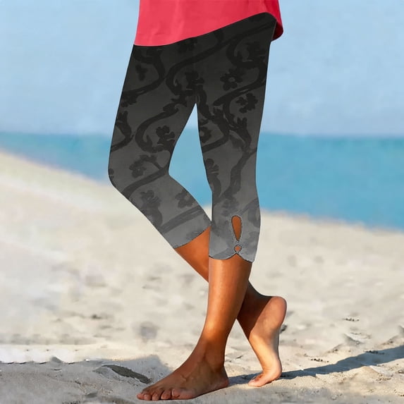 Only Moment Ladies Long Shorts Polyester,Spandex Floral Printed Shorts Ankle Pants Athletic Sweatpants Dress Business Slacks with 4 Pockets Yoga Shorts for Wowomen Grey,3XL