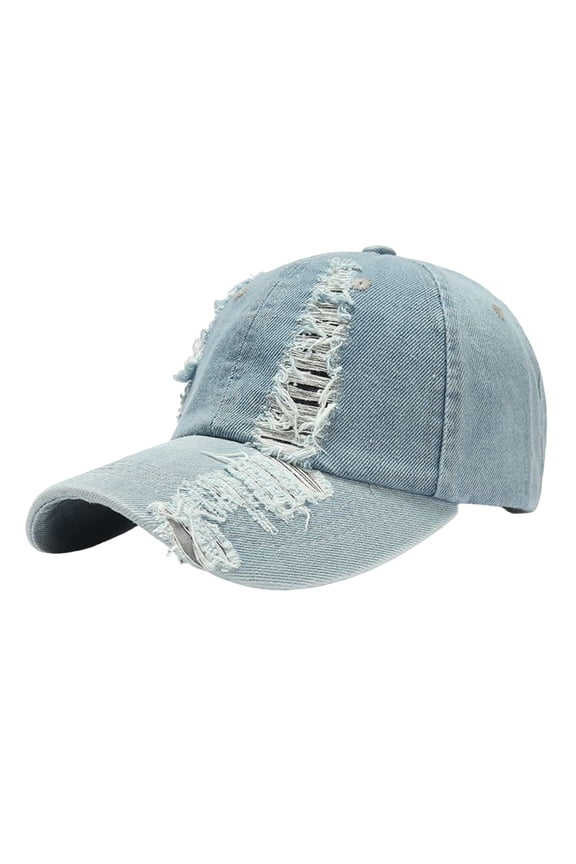Light Blue Holey Baseball Cap Baseball Cap Adjustable Size Polyester,Cotton Adjustable Original Classic Low Profile Cotton Hat Unconstructed Plain Cap Men Women One Size