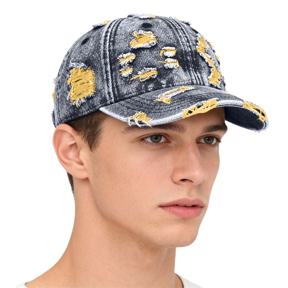Only Moment Light Yellow Ripped Trucker Hat Everyday Premium Dad Hat Polyester,Cotton Structured Mesh Baseball Cap Adjustable Classic Mens Hat One Size