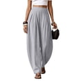 thumbnail image 1 of Only Moment Lightweight Linen Pants Flowy Wide Leg Pants Casual Work Dress Pants Lounge Sweatpants High Waist Comfy Loose Trousers with Pockets Light Ashy,XL, 1 of 7