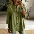 thumbnail image 1 of Only Moment Lightweight Soft Casual Shirts for Women 3/4 Sleeve V Neck Wash Cotton Blouses Dressy Casual Work Shirt 2026 Summer Spring Fashion Clothing Green,XL, 1 of 4