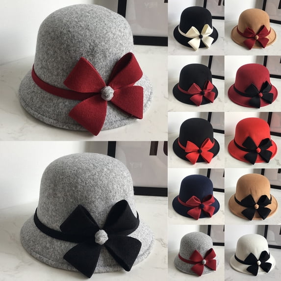 Only Moment Multicolor Women's Autumn Winter Floral Round Top Tweed 1920s Wool Felt Bowler Hat Flapper Hats Winter Church Hats Vintage Felt Cloche Hat A