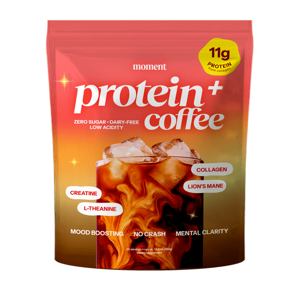 Moment Mushroom Coffee with 11g Collagen Protein & Creatine  Zero Sugar, Low Acidity Instant Protein Coffee Powder for Energy, Focus & Mental Clarity-25 Servings