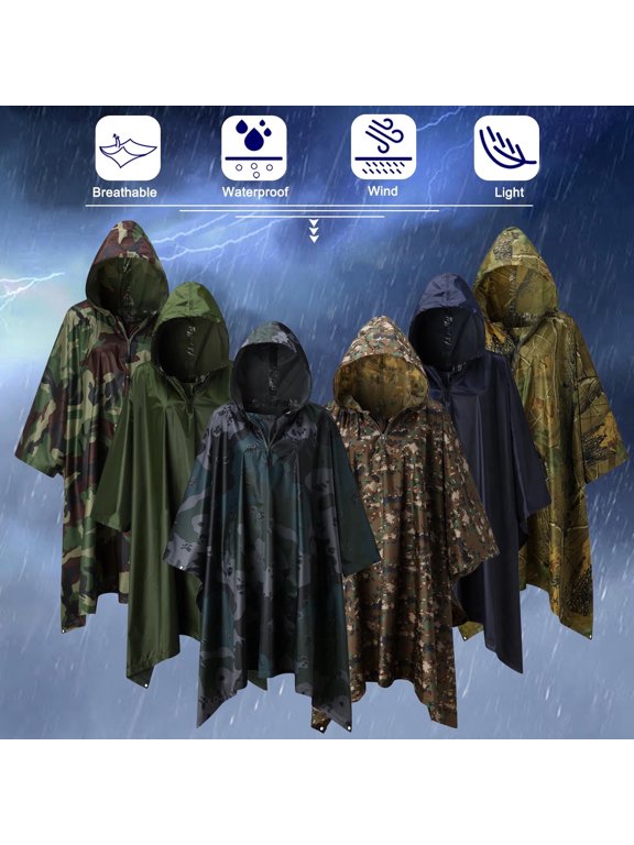 Only Moment Navy Hooded Rain Pomkkxi Waterproof Raincoat Jacket Polyester Lightweight Rain Jacket Hooded Windbreaker with Pockets for Outdoor One Size