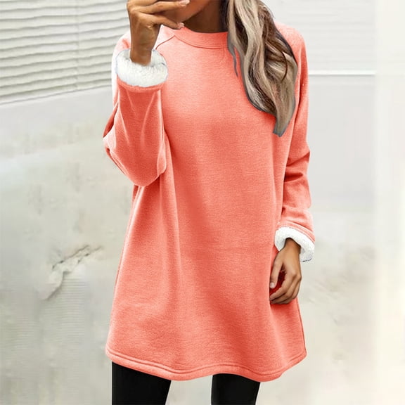 Only Moment Orange Sweatshirts for Women Thick Fleece Lined Fall Winter Tops Crew Neck 2026 Fall Waffle Basic Tee Dressy Casual Winter Blouses Knit Tunic Tops S