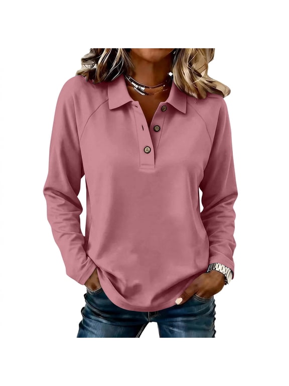Pink Loose Fit Workout Tops Long sleeve V Neck Button Down Blouses Ideal for office, gym, daily wear,Lightweight & Wrinkle-free & Workout M