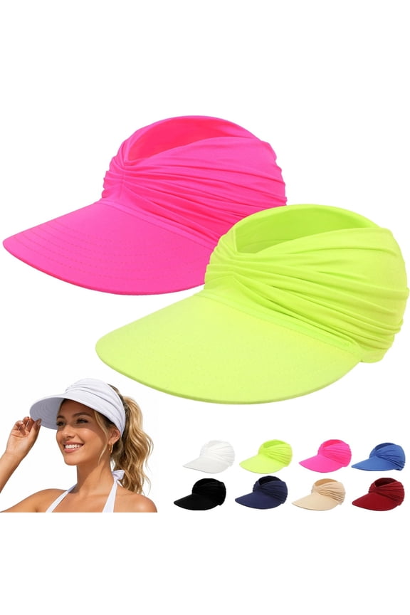 Pink Sun Protection Ponytail Hat for Women 2pc Women's 50+ Sun Visor Hat Polyester,Spandex Ponytail Summer UV Packable Foldable Beach Vacation Essentials One Size
