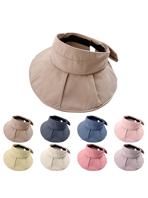 Pink womens sun hats with uv protection blended fabric Wide Brim UV Protection Sun Visor Hats, UPF50+ Lightweight Foldable Ponytail Sports Cap One Size